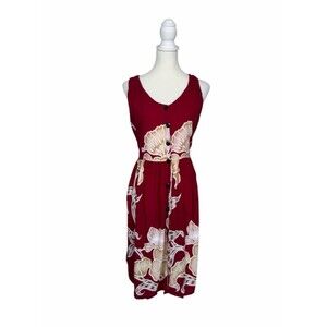 Caribbean Girl Vintage Floral Midi Dress Size L Button Front Tie Waist Summer